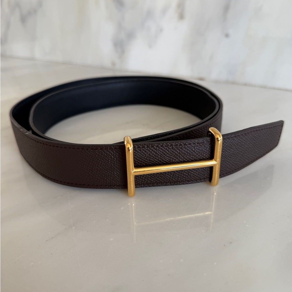 Hermes Leather Belt with Gold Buckle